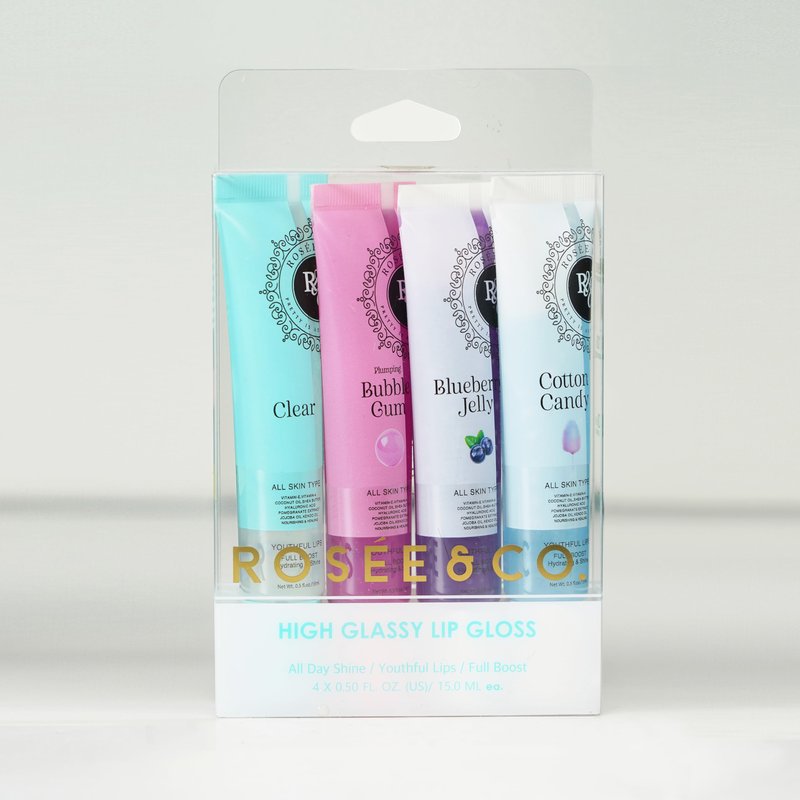 Rosee Lip Gloss Vegan & Cruelty Free Treatment, Professional Make up, Long Lasting Glossy with Shea Butter, Moisturize, Protect & Smooth, High Shine, Non-Sticky (w. Set of 4-4, 0.5)