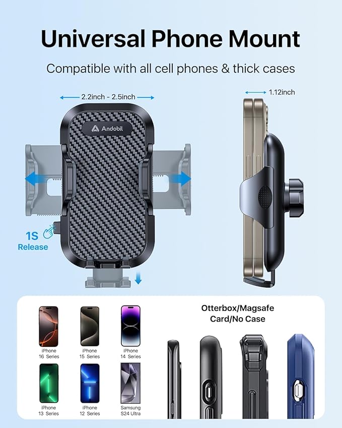 andobil 2026 Upgraded Car Phone Holder Mount, Military-Grade Phone Holders for Your Car Vent Ultra-Stable Metal Clip Universal 360° Cell Phone Car Mount for iPhone 17 Pro Max 16/15/14/13/12/ Samsung