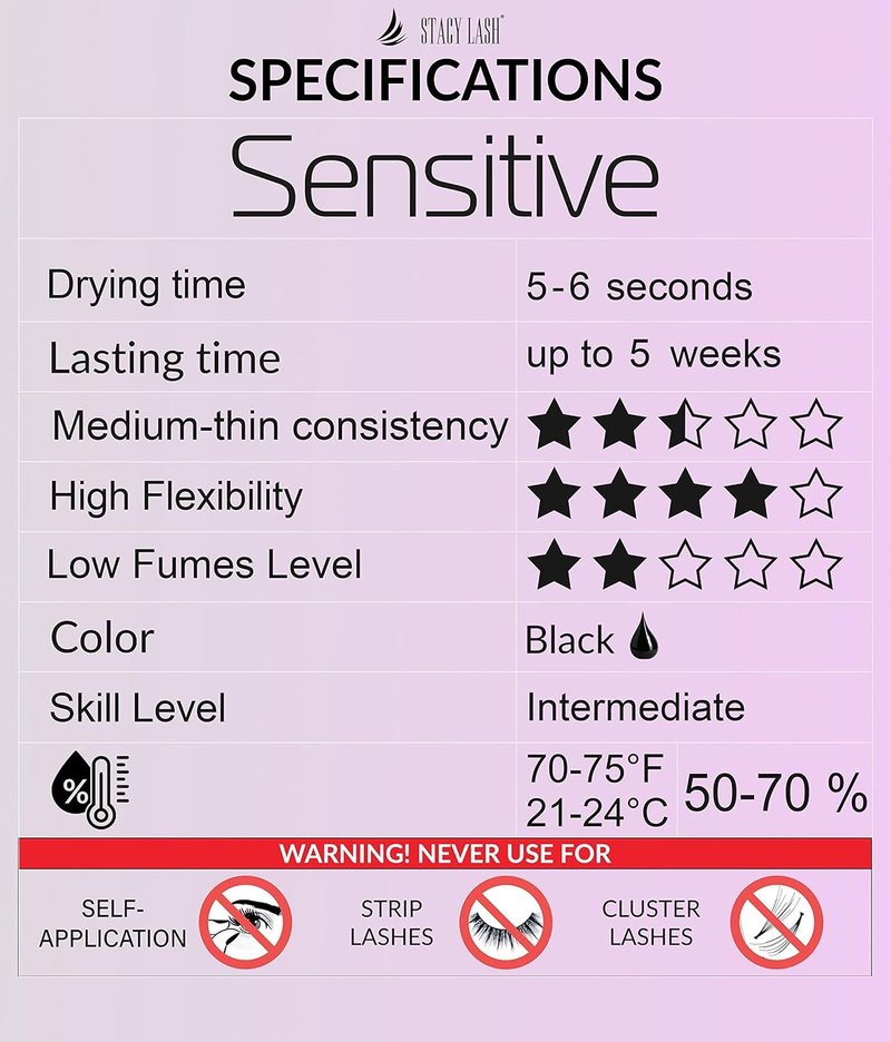 STACY LASH Sensitive Eyelash Extension Glue 0.17fl.oz/5ml / 5-6 Sec Drying time/Retention – 4-5 Weeks/Black Adhesive/Lash Tech Supplies