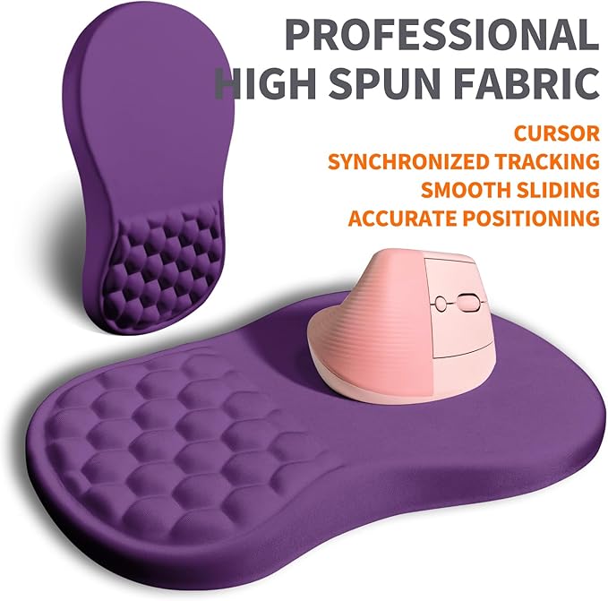 Armanza Ergonomic Joint Wrist Support Mouse Pad with Memory Foam Cushion Massage Bump, Carpal Tunnel Pain Relief Mousepad Slope Design for Wrist Rest, 11.8x7.9 in, Dark Violet