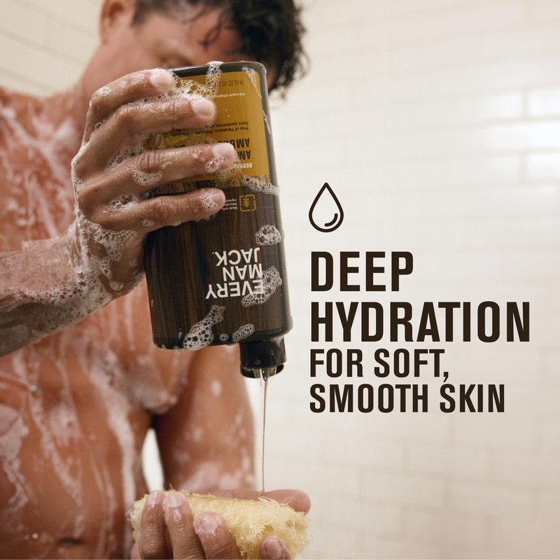Every Man Jack Amber+Sandalwood Hydrating Mens Body Wash for All Skin Types-Cleanse, Nourish, and Hydrate Skin with Naturally Derived Ingredients-Paraben Free, Phthalate Free, Dye Free-24oz(Pack of 2)