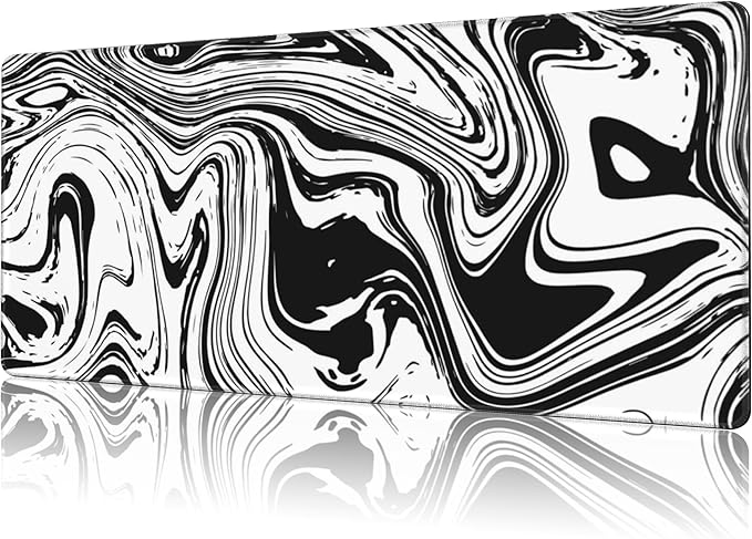 NIYLYNSYN Mouse Pad Large Black and White Fluid Non-Slip Gaming Desk Mat with Stitched Edge Laptop Keyboard Desk Pad for Work Home Gaming (35.4 x 15.7 Inches)