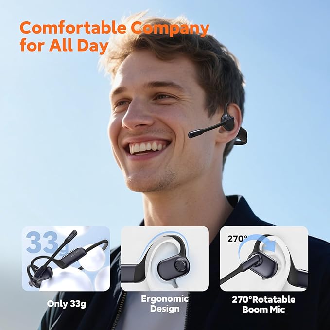 oleap Wireless Headset for Work, Open Ear Computer Headphones with Microphone