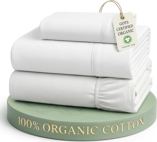 LANE LINEN 100% Organic Cotton Twin Sheets Set - Soft & Breathable Percale Bedding for Dorm Room | White 3-Piece Set