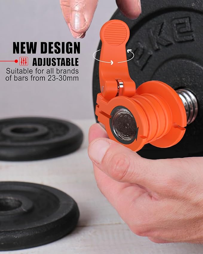 ZY-HUAN Pro Barbell Clips 1 inch Barbell Clamps 0.9-1.18inch Quick Release Weight Clips for Bars Multi-Size Adjustable Olympic Barbell Clamps (Orange)