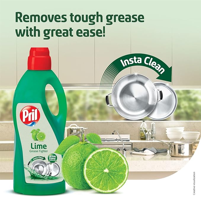 Pril Lime Liquid Dishwash Gel - 3L | Dish Cleaning Liquid Gel with German Technology - Active Power Molecules Leaves No Residue, Grease Cleaner For All Types of Utensils