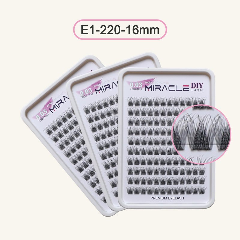 PARK SUNG HEE MIRACLE LASH DIY False Eyelashes, Lash Clusters, Lengthening Wisps 9mm-16mm Contact Lens Friendly, Easy to Apply, Reusable Strip Lashes (E1-220, 16mm), Black