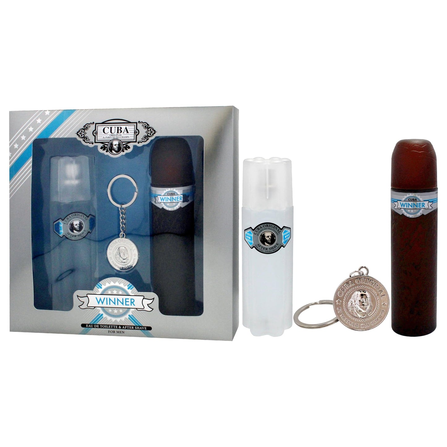 Cuba Winner 3 Pieces Gift Set for Men, (3.3 Ounce Eau de Toilette Spray + 3.3 Ounce After Shave + A Key Chain)