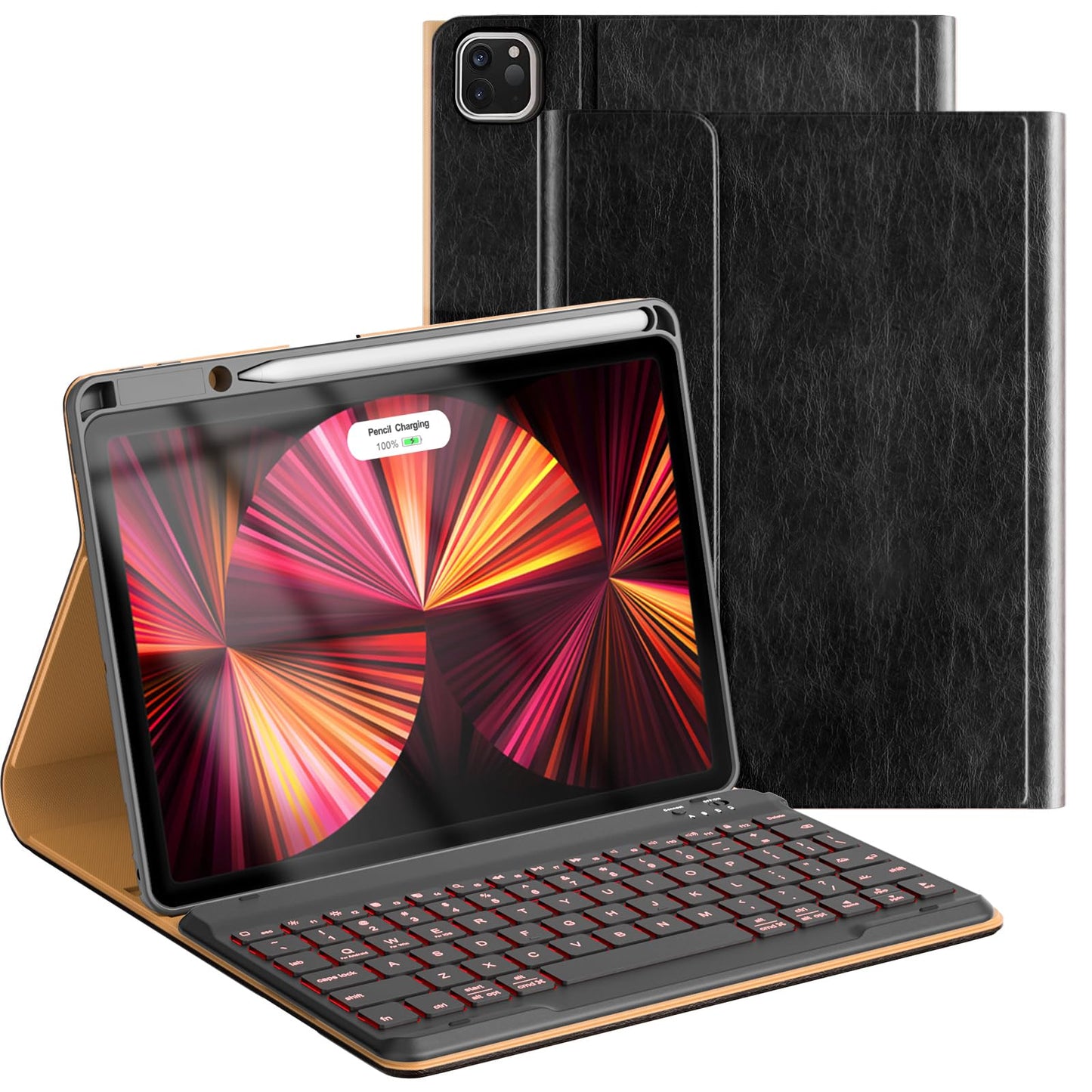OPAKIT PU Leather Keyboard Case for iPad Air 5th/4th Generation 10.9 Inch & Pro 11 Inch 1st-4th Gen, 7-Color Backlit BT Folio Keyboard with Pencil Holder, Compatible with iPad Air 11 Inch M2 (Black)