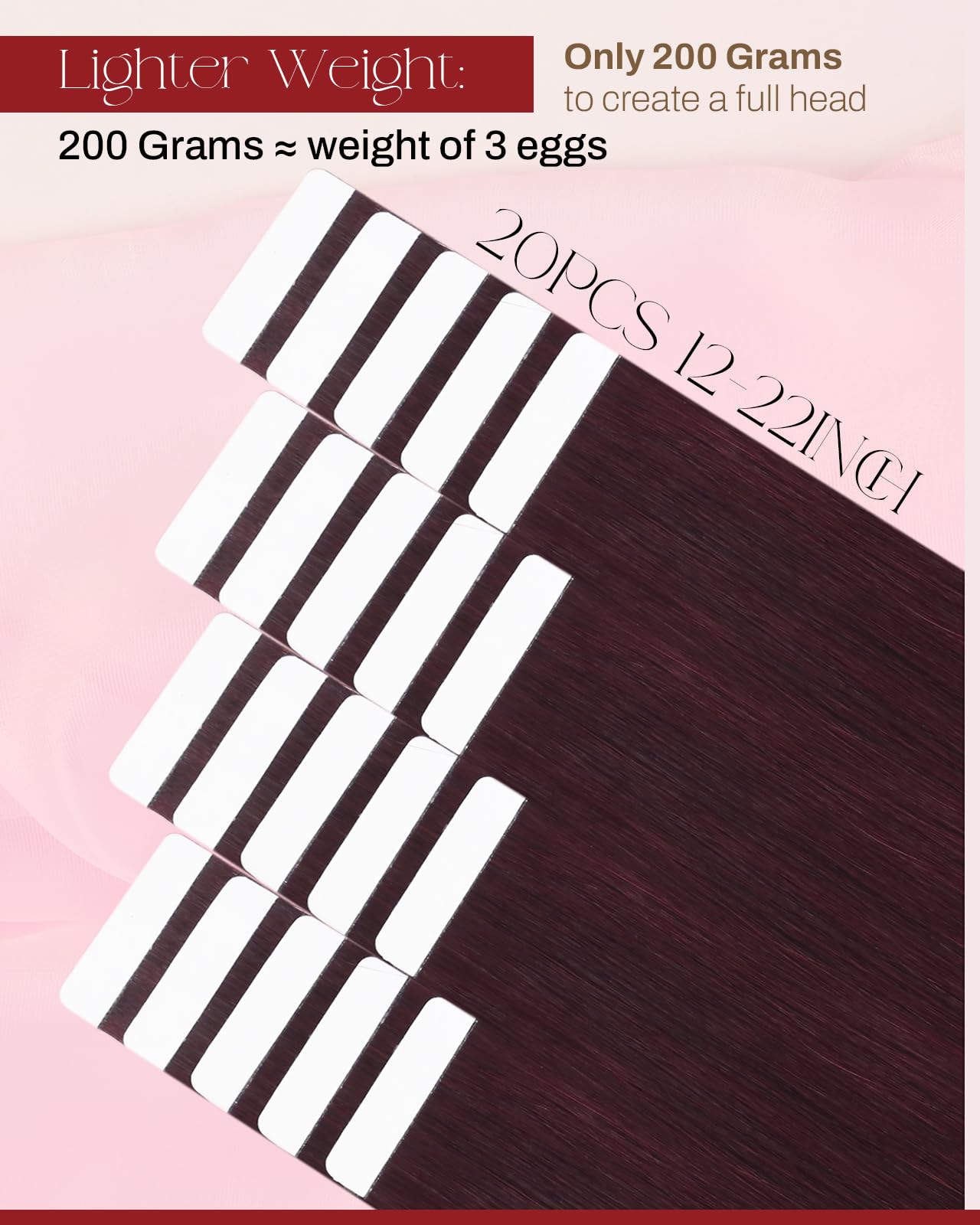 Moresoo Burgundy Tape in Hair Extensions Wine Red #99J Straight Human Hair 14 Inch 20pcs 40g Invisible Seamless Tape in Extensions for Fashion Hair Look Smooth Shiny Real Human Hair for Women