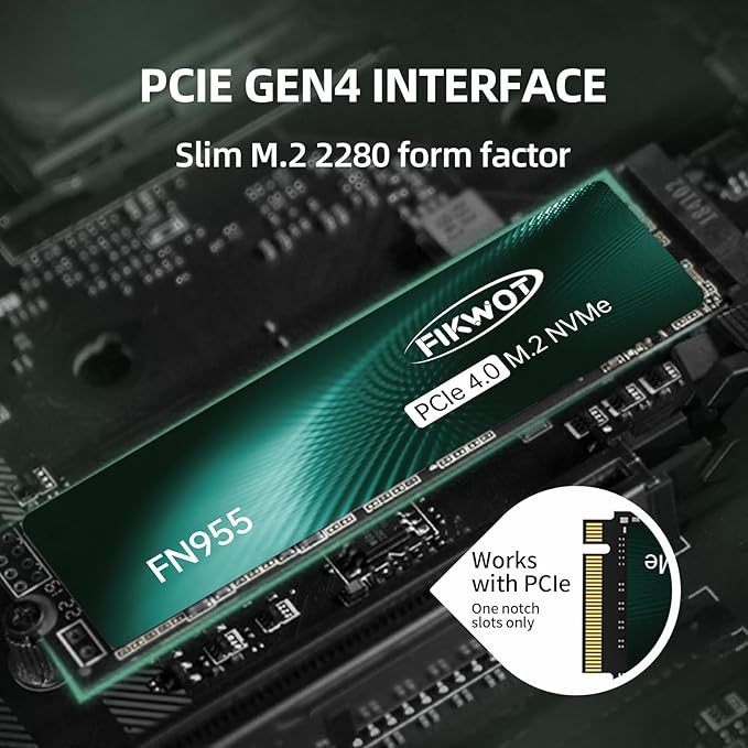 Fikwot FN955 1TB NVMe SSD M.2 2280 PCIe Gen4x4, Up to 7300MB/s, 3D NAND TLC Flash Internal Solid State Drive, Configure SLC Cache, Storage and Memory Expansion for PS5 Laptop Desktop