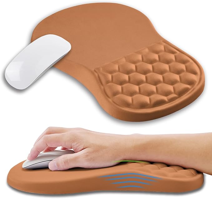 Kuosgm Ergonomic Mouse Pad Wrist Support with Memory Foam Massage Bulge, Carpal Tunnel Pain Relief Mousepad Wrist Rest for Mouse(12x8 inch, Sandy Brown)