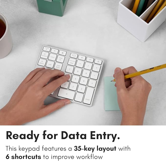 Macally Bluetooth Number Pad for Laptop - Rechargeable Wireless Numeric Keypad - Slim 35 Key Wireless Number Pad Keyboard for Data Entry, 10 Key Numpad Compatible with Mac, MacBook, iPad, PC, Windows