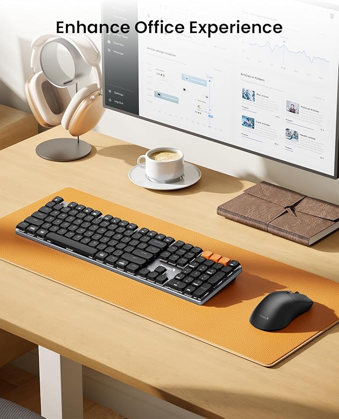 ProtoArc Wireless Mechanical Keyboard and Mouse, USB-C Rechargeable Aluminum Keyboard and Mouse Combo, Red Linear Switches, 2.4G + Bluetooth Connectivity, 3 Devices - Grey