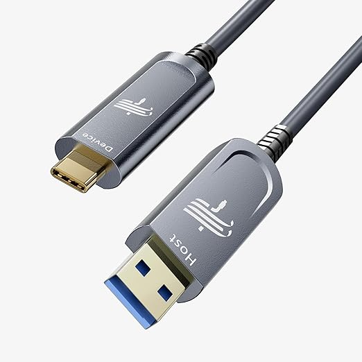 DWLCWY Fiber Optic USB A to USB C Cable(50ft),High Speed 10Gbps USB 3.2 Gen2 Active Optical Cable for VR, Webcam, Laptop,Camera,Projector etc,Grey