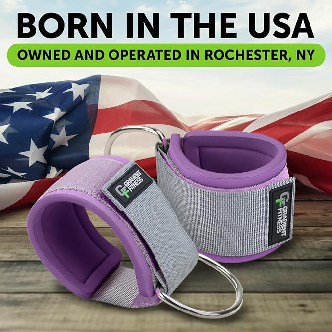 Gradient Fitness 2 Pack Ankle Straps | Ankle Bands for Working Out, Cable Machine Attachment, Gym (Purple|Grey)