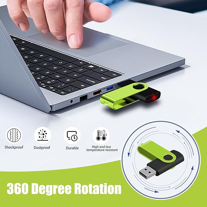 EASTBULL USB Flash Drive Bulk 2GB 20 Pack with Lanyards USB 2.0 Thumb Drive Bulk Memory Stick Swivel Pen Drive for Storage and Backup 2GB 20 Pack, Green