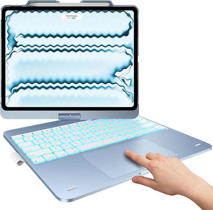 typecase Touch Case with Keyboard for iPad Pro 13"(M5/M4, 2025/2024), iPad Air 13"(M4/M3/M2, 2026/2025/2024) & iPad Pro 12.9", Trackpad, 360° Rotatable, 11-Colors Backlit, Pale Blue