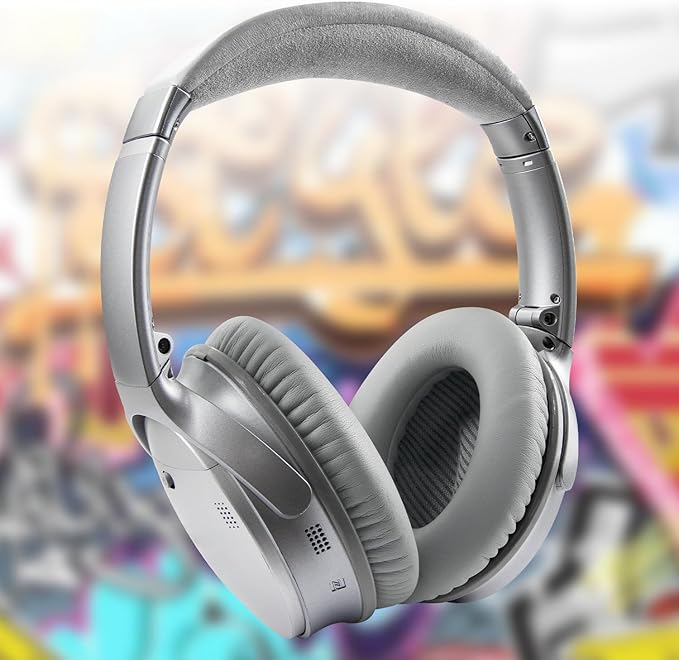 SoloWIT Earpads for Bose QC35/QC35 II Over-Ear Headphones, Softer Leather, Noise Isolation Foam - PL Silver