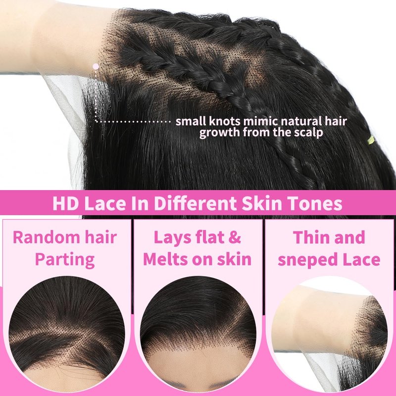 Synthetic Lace Front Wigs Pre Plucked 13x4 HD Lace Black Wigs For Women 26 Inch Long Layered Straight Wigs 100% Futura Premium Fiber Wig With Bangs Ready to Wear Beginner Friendly Daily Use