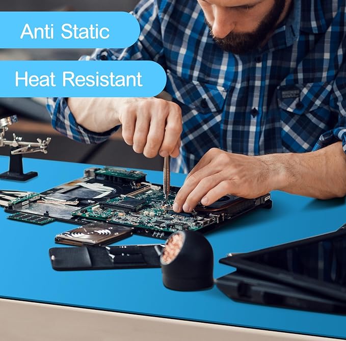 Relaxweex Anti-Static Mat Kits Includes Heat Resistant ESD Mats Anti Static Wrist Straps Grounding Cords Rubber Soldering Table ESD Pad for Computer PC Building Electronics Repair(2 Pack,17 x 25 in)