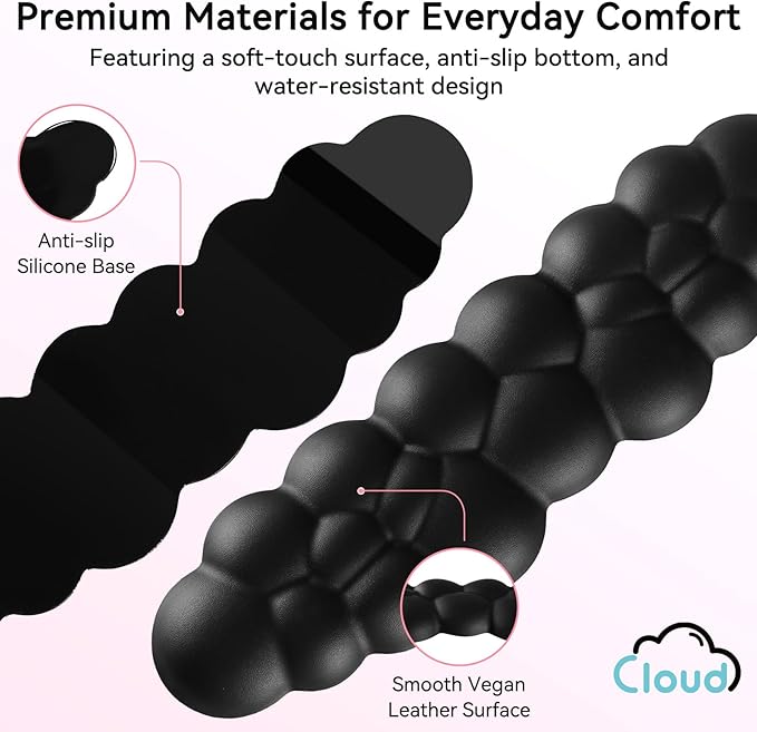 Sushret Cloud Wrist Rest for Computer Keyboard, 4-in-1 Memory Foam Leather Cloud Keyboard Wrist Rest and Mouse Pad Set with Ergonomic Support for Arm and Palm Cushion, Gaming/Work Setup, Black