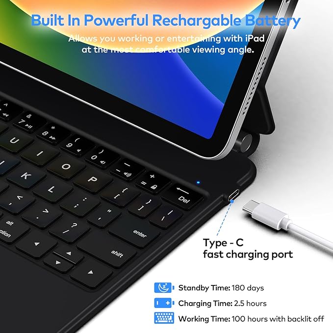 runelk Keyboard Case for iPad 10th Generation 2022 & 11th (A16, 2025) – Magic-Style Keyboard with Multi-Touch Trackpad – Floating Cantilever Stand – Magnetic Case for iPad 10.9 inch 10th / 11th Gen.