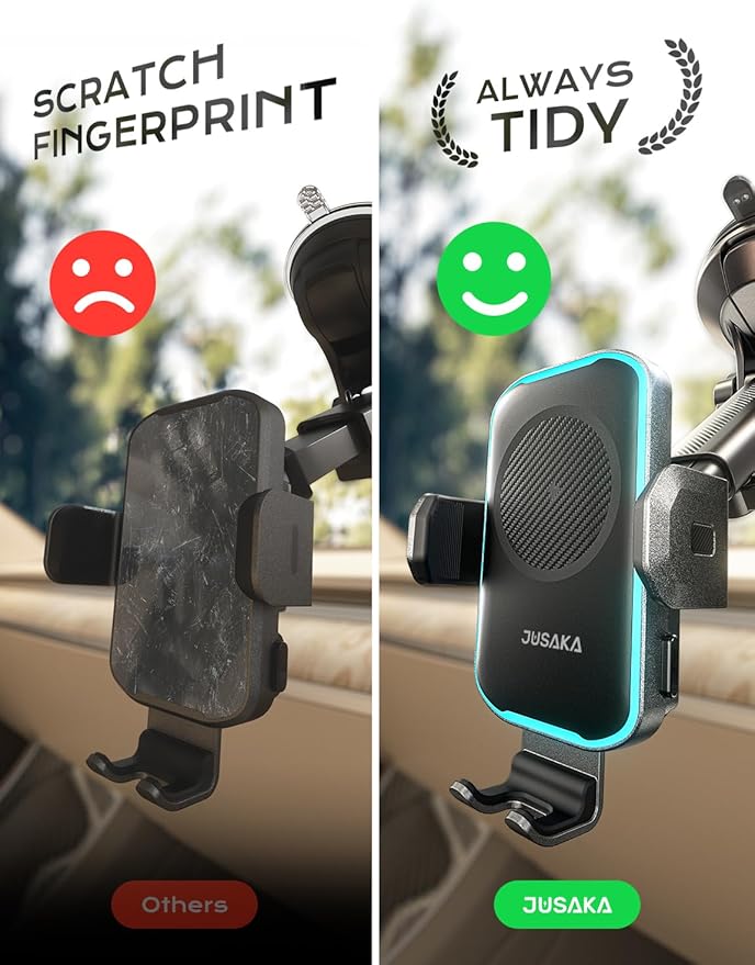 JUSAKA Wireless Car Charger,15W Fast Charging Auto Clamping Phone Holders for Your Car Compatible with iPhone 16/15/14/13, for Samsung Galaxy S24 Ultra S23 S22 S21, S20, S10+ (Black)