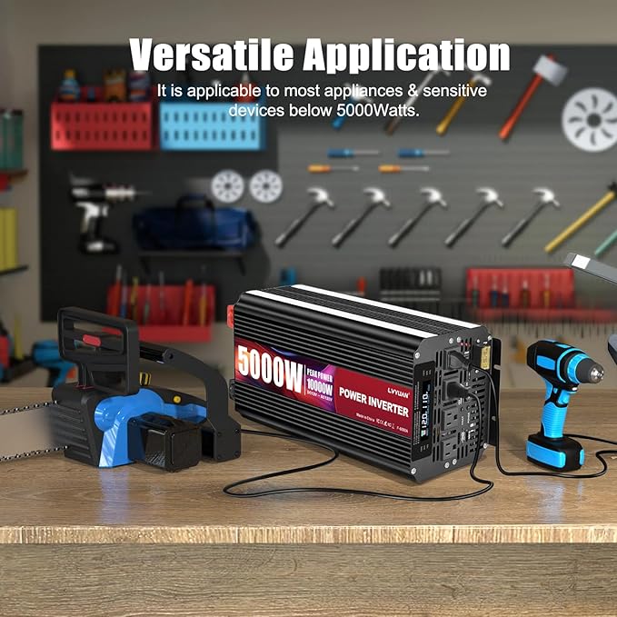 LVYUAN 5000 Watt Power Inverter 12V to 110V 120V with 4 AC Outlets, LCD Display, Wireless Remote Control for Vehicle, Solar System, Heavy Duty, RV, Truck, Off Grid, Camping