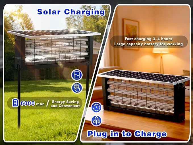 Large Solar Bug Zapper with High Powered for 4000 sq.ft, Powerful Outdoor Mosquito Zapper, Rechargeable Electric Fly Zapper for Patio Garden Backyard RV Camping Swimming Pool Pest Control