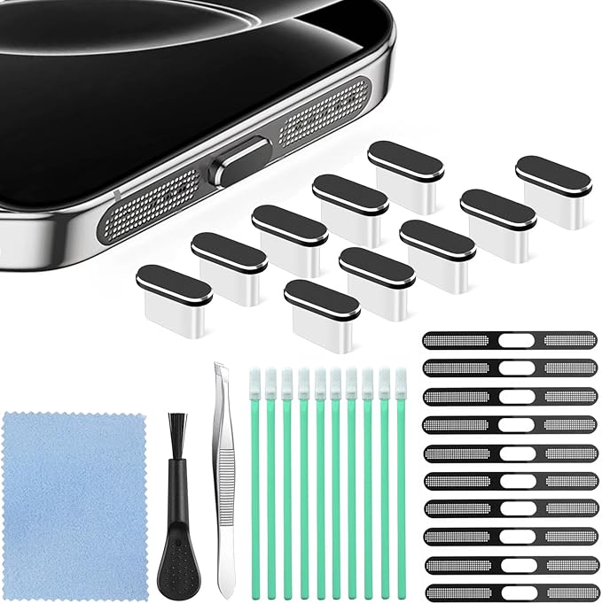 GOWEEWON USB C Dust Plug, 10 PACK USB C Port Cover, Phone Speaker Dust Cover and Type C Charging Port Plug Protector Cover for iPhone 15/ iPhone 16/16 Pro/16 Pro Max, iPhone 17