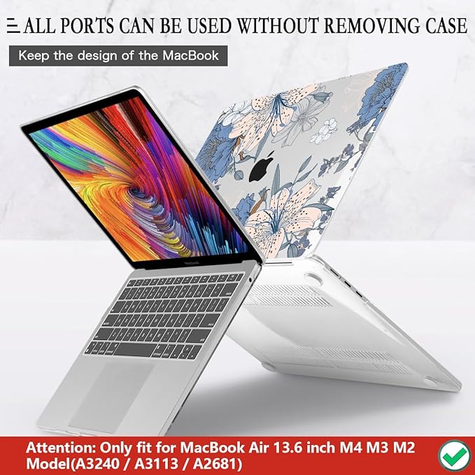 CISSOOK Compatible with MacBook Air 13.6 inch Case 2026 2025 2024 2022 Release A3449 A3240 A3113 A2681, Lily Flowers Hard Shell Keyboard Cover Screen Protector for MacBook Air 13 inch M2 M3 M4 M5