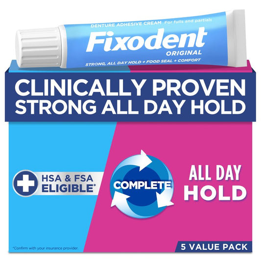 Fixodent Original Secure Denture Adhesive Cream for Full and Partial Denture Wearers, 2.4oz (Pack of 5)