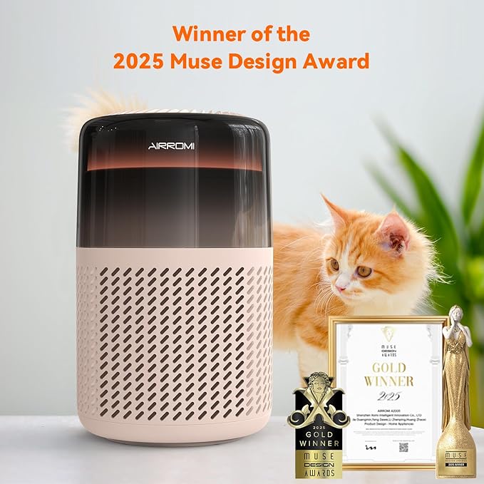AIRROMI HEPA Air Purifier for Bedroom&Home,Pet Air Purifier for Home Pets,Removes Pet Odor,Cat Litter Smell,Dust,Smoke&Allergies,Quiet Room Air Purifier with Scents,360°Air Cleaner,A2005 Beige