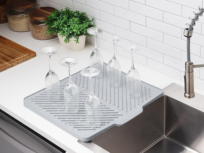 WeatherTech DishMat Drain- 16" x 18" Drip Dry Hand-Washed Dish Drying Mat, Pebble