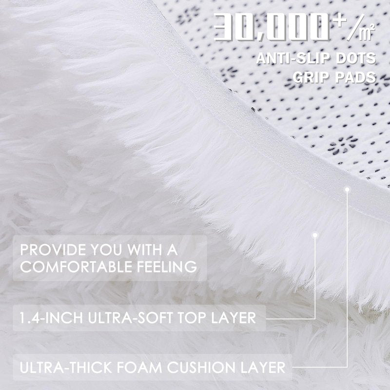 OLANLY 2x3 Machine Washable Small Bedside Rug, Soft Fluffy Shaggy Entryway Throw Rugs for Bedroom, Living Room, Indoor Floor Carpet for Kids Girls and Boys, Nursery Rooms, Home Decor Aesthetic, White