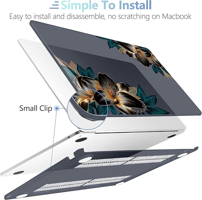 MEEgoodo for M5/M4/M3/M2 MacBook Air 15 inch Case 2026 2025 2024 2023, Case Fit Model (A3448/A3241/A3114/A2941) for MacBook Air 15.3 inch, Golden Lilies