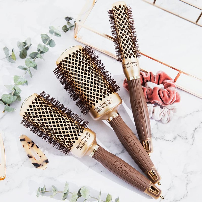 Olivia Garden NanoThermic Ceramic + Ion Round Thermal Hair Brush - Not Electrical - Professional Blowout Brush for Normal to Thick Hair, NT-18 3/4"