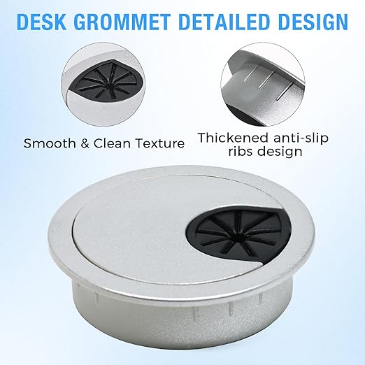 BOPOREAE Desk Grommet 2-1/16" (53 mm), Desk Cord Hole Cover, Cable Grommet ABS Plastic, Desk Hole Grommet for Office and Home Table Cable, Detachable Cable Cord Organizer (Silver Sand 8 Pcs)