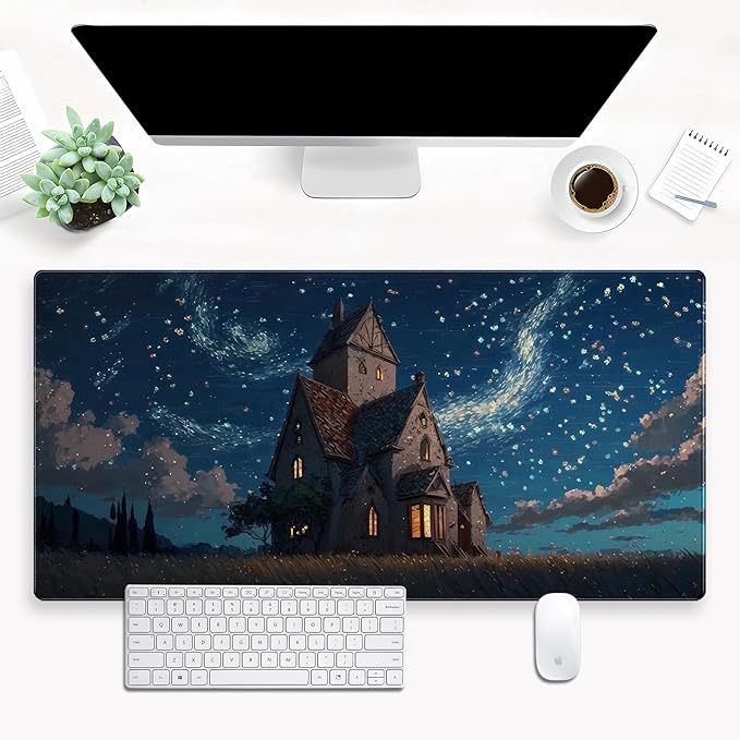 Starry Night Desk Mat, Abstract Swirl Large Mouse Pad 31.5x15.7 in