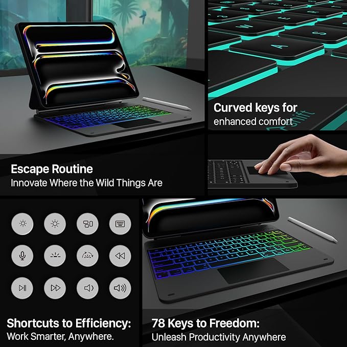 typecase Keyboard Case for iPad Pro 13-inch (M5 2025 / M4 2024), Magic Keyboard with 11 Colors Backlight, Keyboard Case with Pencil Holder, Multi-Touch Trackpad,Easy-Set Magnetic Stand, Black