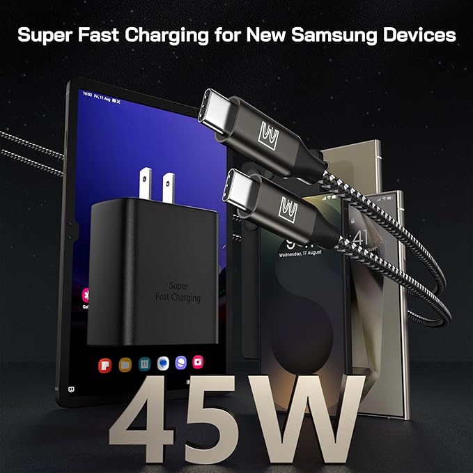 Super Fast Charger Type C, [2 Pack] USB-C Charger PD/PPS Wall Charging Block for Samsung Galaxy S26 Ultra/S25 Ultra/S25+/S25/S24/S23 Ultra/S23+/S22 Ultra/S22+/S20 Ultra, Tab S8(with 2X 12ft Cable)