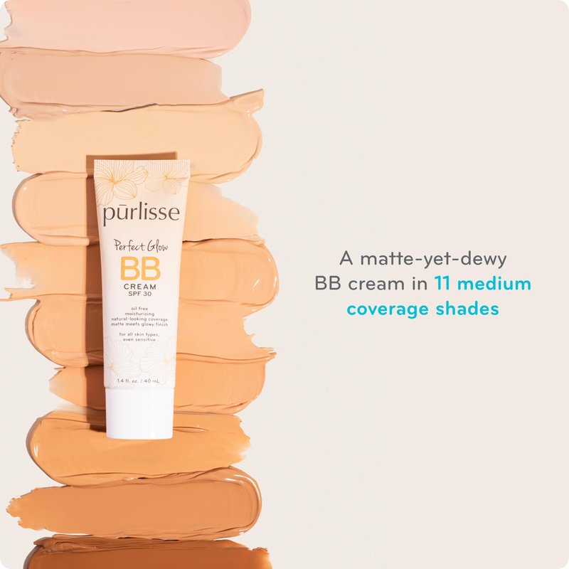 pūrlisse Perfect Glow BB Cream SPF 30 - Luminous Matte Tinted Moisturizer with SPF - Korean Skin Care Formula with Goji & Hawthorn Berry to Hydrate, Brighten & Even Skin - Medium (1.4 oz)