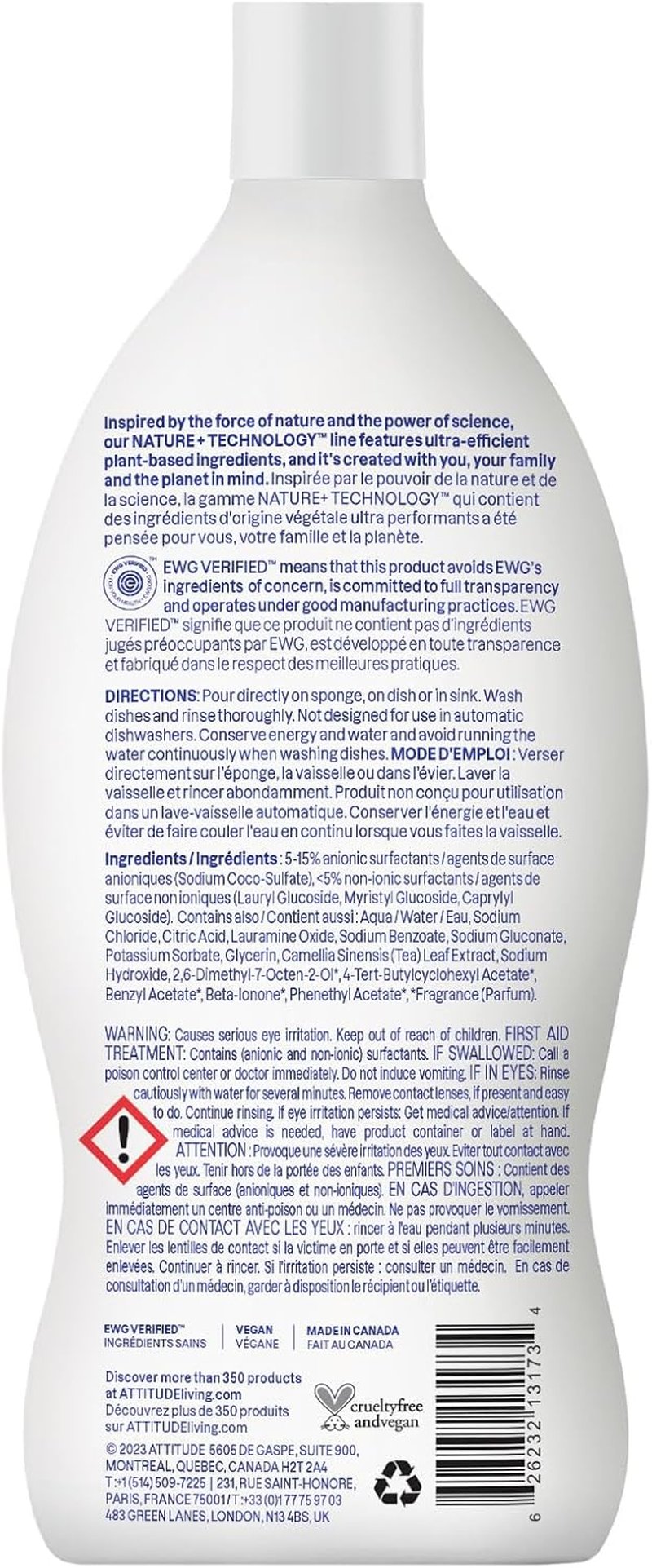 ATTITUDE Dish Soap - EWG Verified Plant-Based Vegan Dishwashing Liquid | Wildflowers Scent, 23.7 Fl Oz