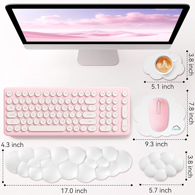 Sushret Cloud Wrist Rest for Computer Keyboard, 4-in-1 Memory Foam Leather Cloud Keyboard Wrist Rest and Mouse Pad Set with Ergonomic Support for Arm and Palm Cushion, Gaming/Work Setup, White