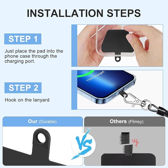 SHANSHUI Phone Lanyard, Cell Phone Tether Pads Anti Theft Strap Leash Compatible with iPhone & All Smartphones in Full-cover Cases Outdoor Accessory for Cycling, Fishing, Climbing, Skiing, Hiking