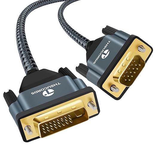 Thsucords DVI to VGA Cable 6.6FT, Uni-Directional DVI-D to VGA Adapter Male to Male Gold-Plated Braided 1080P Full HD Cord for HDTV, PC,Laptop, Monitor, Projector