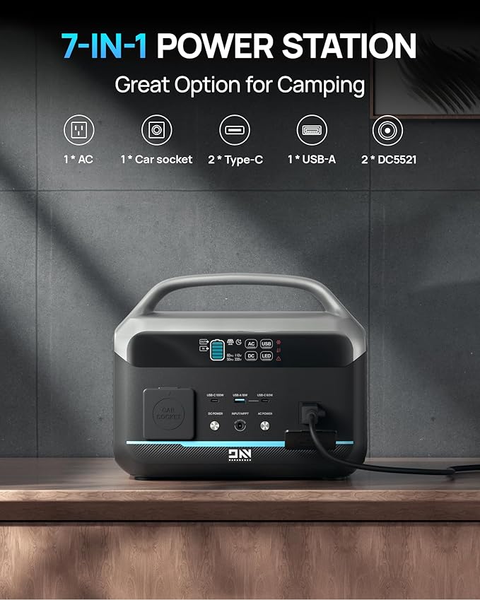 DaranEner Portable Power Station 600W(1200W Peak), 576Wh Solar Generator, LiFePO4 Battery 1.5Hour Fast Charging, Power Bank for Home & Emergency Backup, Hurricane, CPAP (Solar Optional)