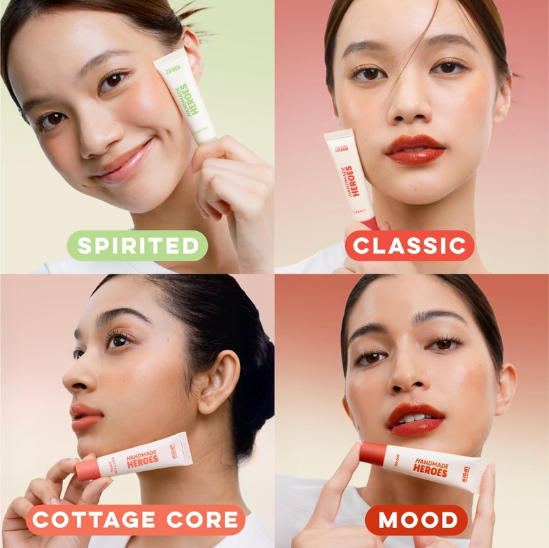 Handmade Heroes 100% Natural Vegan Tinted Lip Gloss with Hyaluronic Acid - Lightweight Moisturizing Soft Lipstick for Dry Lips - 4pc Lip Care set