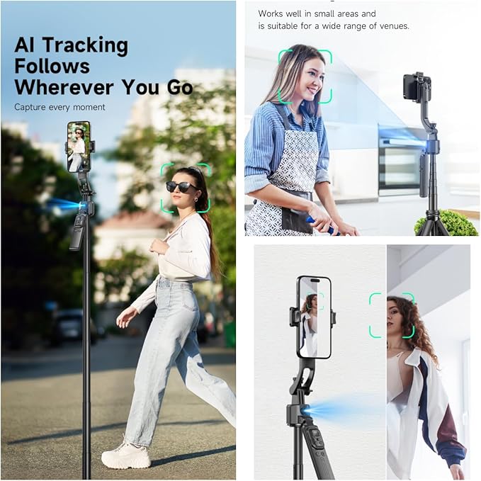 SESDOS Auto Face Tracking Tripod 360° Rotation with Stand,Smart Gesture Control Travel Selfie Stick for Content Creator Tiktok YouTube Vlog Video Live Streaming